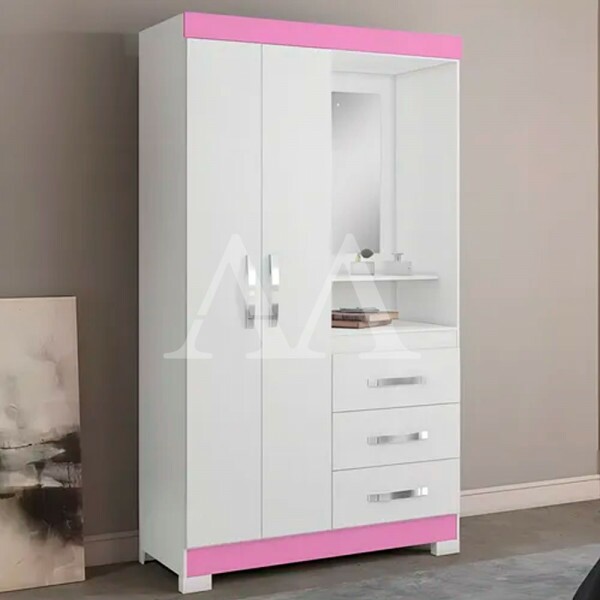 ROUPEIRO 2P. ABRIR 3G  C/ ESPELHO NOTAVEL NT 6020 BRANCO NEW/ROSA FLEX