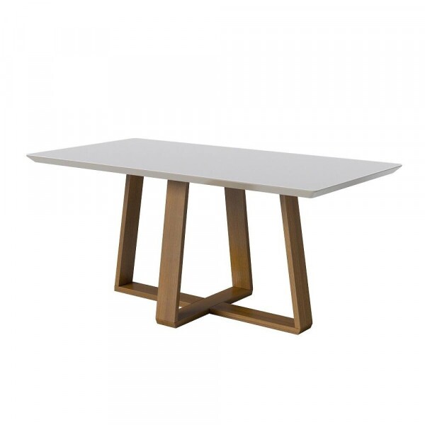 MESA IMCAL WOOD 1.8 C/ VIDRO RETANGULAR OFF WHITE/CINAMOMO