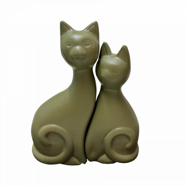 CASAL DE GATO DA SORTE CERAMICA VERDE MUSGO