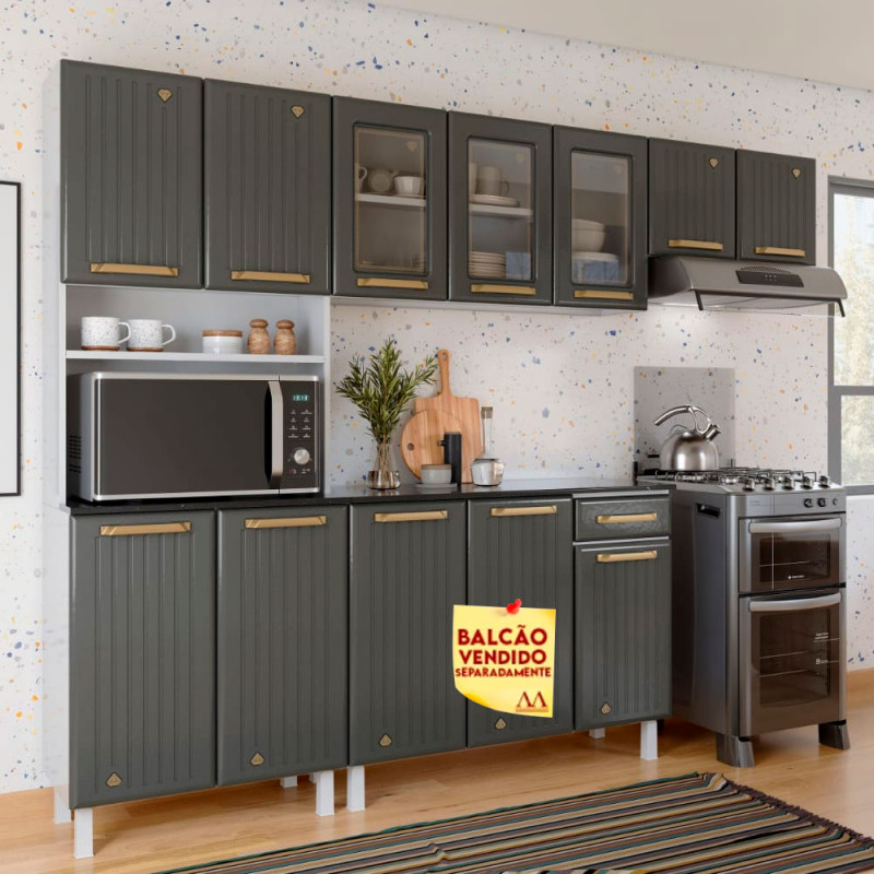 COZINHA TELASUL COMPACTA 44 9P 3 C/VD DIAMANTE NEW CINZA TOTAL 818444-09T