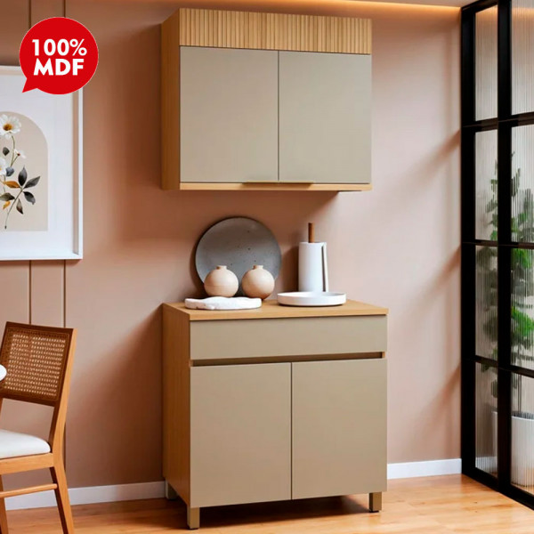 KIT COZINHA 2 PCS NESHER 4P 1G REALEZA PREMIUM CARVALHO/GREIGE 501234 KIT COZINHA 2 PCS NESHER 4P 1G REALEZA PREMIUM CARVALHO/GREIGE 501234