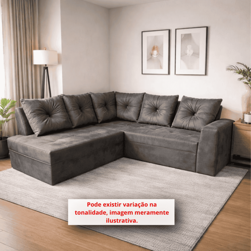 ESTOFADO RG LUGARES PETROLINA C/CHAISE CANTO CINZA ESTOFADO RG LUGARES PETROLINA C/CHAISE CANTO CINZA