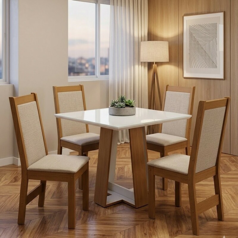 CJ MESA 4C SAO CARLOS LAIS QUADRADA 90X90 C/VDO CAD.MONACO TEC ASGARD BEGE CINAMOMO/OFF WHITE CJ MESA 4C SAO CARLOS LAIS QUADRADA 90X90 C/VDO CAD.MONACO TEC ASGARD BEGE CINAMOMO/OFF WHITE